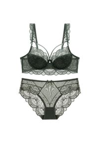 Intica - Zestaw bielizny koronkowej z figami regulowanymi Birga. Kolor: zielony. Materiał: koronka. Wzór: koronka