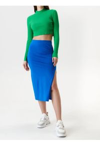 Sinsay - Bawełniana spódnica midi z rozcięciem i marszczeniem z boku - niebieski. Kolor: niebieski. Materiał: bawełna #1