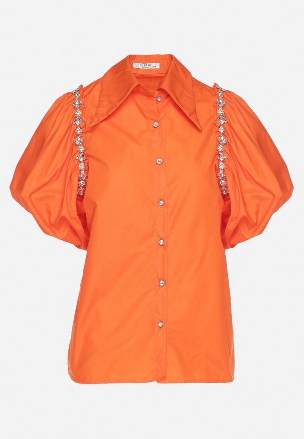 Born2be - Pomarańczowa Koszula Caneope. Typ kołnierza: kolnierz wykładany. Kolor: pomarańczowy. Materiał: tkanina. Wzór: aplikacja, gładki. Styl: klasyczny