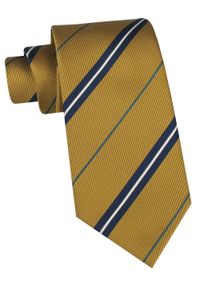 Klasyczny Krawat Klubowy - Alties - Żółty w Prążek. Kolor: żółty, złoty, wielokolorowy. Materiał: tkanina. Wzór: prążki. Styl: klasyczny #1