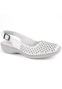 Skórzane komfortowe sandały damskie pełne ażurowe białe Rieker 41350-80. Kolor: biały. Materiał: skóra. Wzór: ażurowy #6