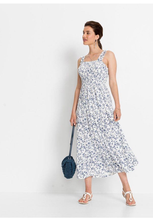 bonprix - Sukienka midi. Kolor: biały. Długość: midi