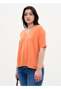 Big-Star - Koszulka damska z wiskozy Julia 704. Kolor: pomarańczowy. Materiał: wiskoza. Wzór: aplikacja. Styl: retro, vintage, elegancki