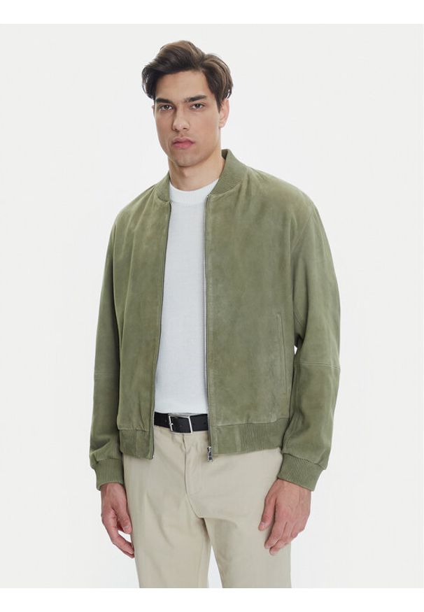 BOSS Kurtka skórzana H-Muller 50543213 Zielony Regular Fit. Kolor: zielony. Materiał: skóra