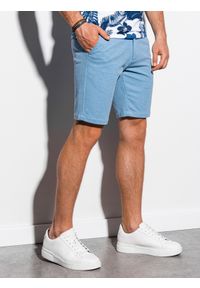Ombre Clothing - Krótkie spodenki męskie casual W224 - błękitne - XXL. Okazja: na co dzień. Kolor: niebieski. Materiał: dzianina, poliester, elastan, bawełna. Długość: krótkie. Styl: casual #5