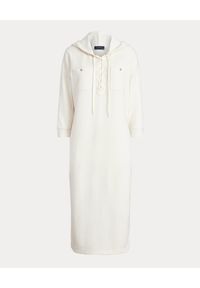 Ralph Lauren - RALPH LAUREN - Biała sukienka z kapturem midi Straight fit. Typ kołnierza: kaptur. Kolor: biały. Materiał: materiał. Długość rękawa: długi rękaw. Wzór: aplikacja. Długość: midi #2