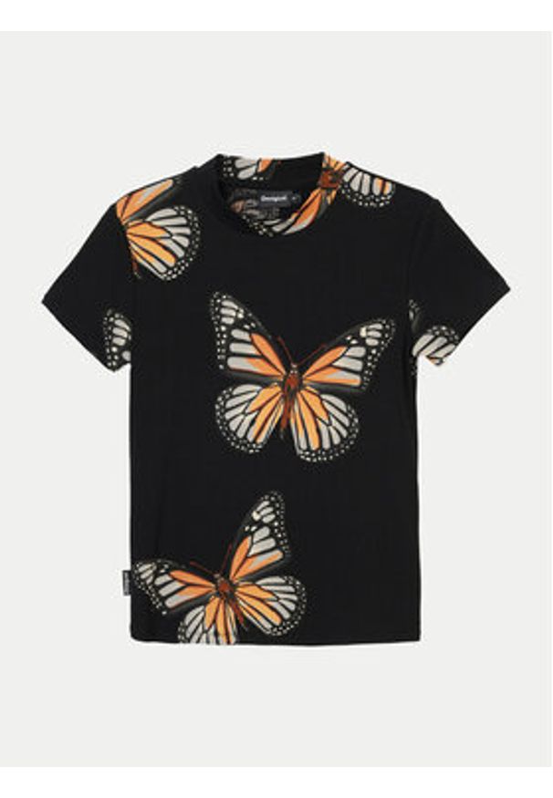 Desigual T-Shirt Croise 24WWTK55 Czarny Slim Fit. Kolor: czarny. Materiał: wiskoza
