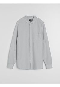 Sinsay - Bawełniana koszula z długim rękawem i kieszenią piersiową - szary. Kolor: szary. Materiał: bawełna. Długość rękawa: długi rękaw. Długość: długie