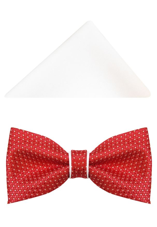 Modini - Czerwono-biała mucha męska w drobne kropki A34. Kolor: biały, wielokolorowy, czerwony. Materiał: poliester, tkanina. Wzór: kropki. Styl: elegancki