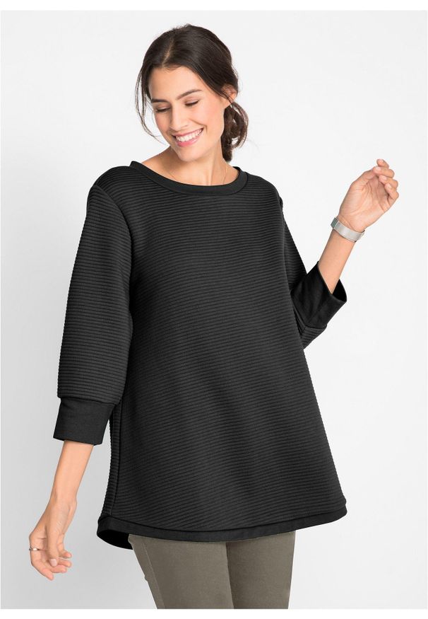 bonprix - Długa bluza dresowa z wiskozą. Kolor: czarny. Materiał: wiskoza, dresówka. Długość: długie