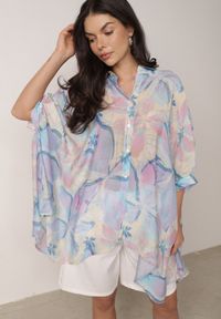 Born2be - Niebieska Oversizowa Koszula z Bawełną o Kroju Typu Nietoperz Nyletia. Okazja: na co dzień. Typ kołnierza: kołnierzyk klasyczny. Kolor: niebieski. Materiał: bawełna. Sezon: wiosna, lato. Styl: elegancki, klasyczny, casual #1