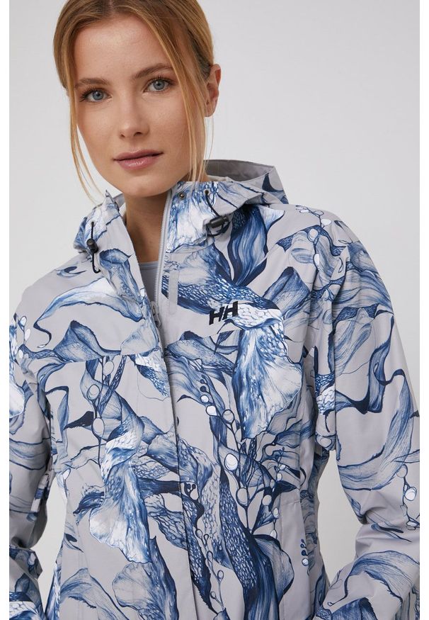 Helly Hansen - Kurtka przeciwdeszczowa. Okazja: na co dzień. Kolor: szary. Materiał: materiał. Wzór: nadruk. Styl: casual