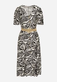 Born2be - Czarno-Biała Sukienka o Koszulowym Kroju z Plecionym Paskiem w Talii Zaratia. Okazja: na co dzień. Kolor: czarny. Materiał: wiskoza, tkanina. Sezon: lato. Typ sukienki: koszulowe. Styl: casual, elegancki #6