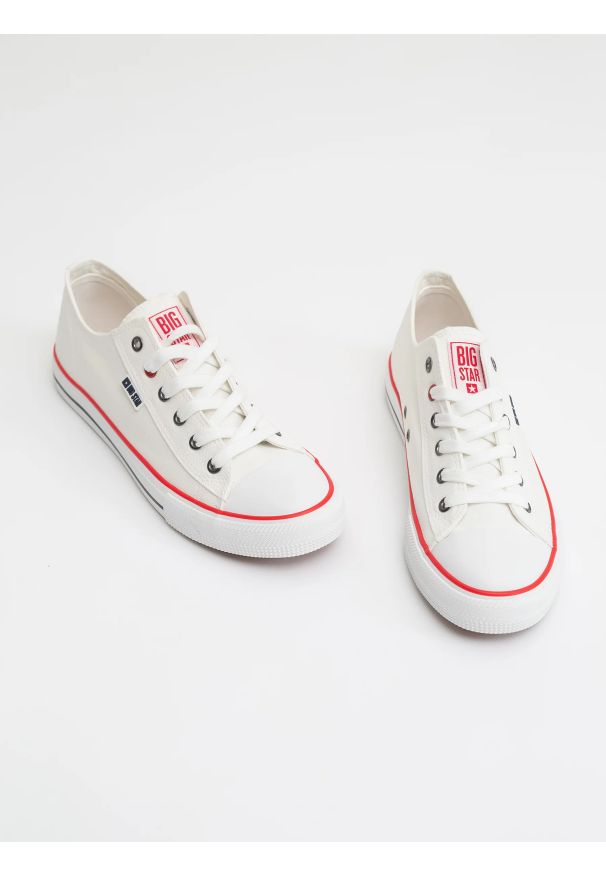 Big-Star - Trampki damskie niskie białe JJ274A500 101. Zapięcie: pasek. Kolor: biały. Materiał: guma, bawełna, jeans. Szerokość cholewki: normalna. Sezon: lato