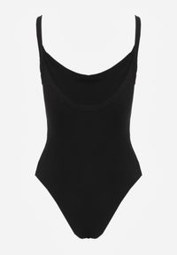 Renee - Czarne Body Basic Bawełniane Ozdobione Prążkowaną Fakturą Iomolis. Okazja: na co dzień. Kolor: czarny. Materiał: bawełna, prążkowany. Wzór: aplikacja. Styl: casual #4