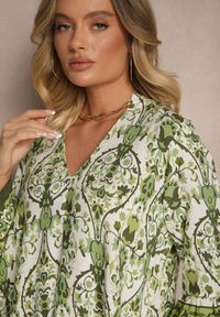 Renee - Zielona Sukienka z Wiskozą o Rozkloszowanym Kroju w Etniczny Print Aledia. Okazja: na co dzień. Kolor: zielony. Materiał: wiskoza. Wzór: nadruk. Sezon: lato, wiosna. Typ sukienki: proste, rozkloszowane. Styl: casual #5