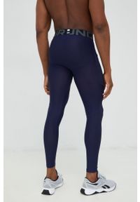 Under Armour legginsy treningowe męskie kolor granatowy gładkie. Kolor: niebieski. Materiał: skóra, materiał. Wzór: gładki #3