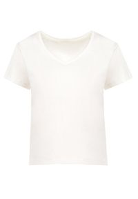 Born2be - Jasnobeżowy T-shirt Metoreia. Okazja: na co dzień. Kolor: beżowy. Materiał: bawełna, dzianina. Długość rękawa: krótki rękaw. Długość: krótkie. Wzór: gładki. Styl: casual, sportowy #2