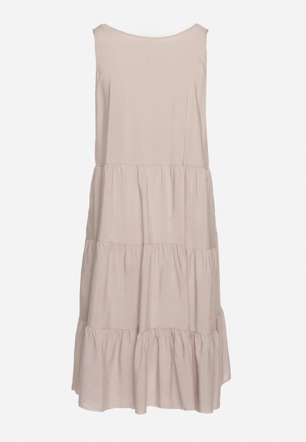 Born2be - Beżowa Rozkloszowana Sukienka z Bawełny na Ramiączkach Zasea. Okazja: na co dzień, na randkę. Typ kołnierza: dekolt w kształcie V. Kolor: beżowy. Materiał: bawełna. Długość rękawa: na ramiączkach. Styl: casual, elegancki