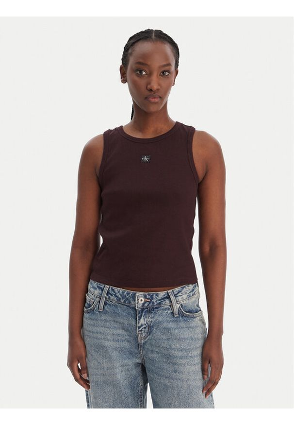 Calvin Klein Jeans Top LV047C201G Brązowy Slim Fit. Kolor: brązowy. Materiał: bawełna