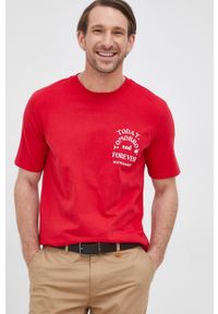 Scotch & Soda T-shirt bawełniany kolor czerwony z nadrukiem. Okazja: na co dzień. Kolor: czerwony. Materiał: bawełna. Wzór: nadruk. Styl: casual