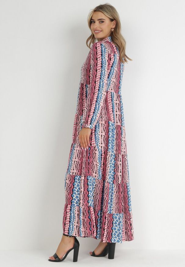 Born2be - Niebiesko-Różowa Rozkloszowana Sukienka Koszulowa Maxi Jayin. Kolor: niebieski. Materiał: wiskoza, tkanina. Wzór: nadruk. Typ sukienki: koszulowe. Długość: maxi