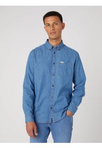 Wrangler - WRANGLER 1 PKT BUTTON DOWN SHIRT MĘSKA KOSZULA JEANSOWA JEANS W5B15K14V. Typ kołnierza: button down. Materiał: jeans