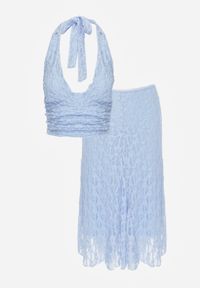 Born2be - Niebieski Koronkowy Komplet Top Wiązany na Szyi i Spódnica Corinatea. Kolor: niebieski. Materiał: koronka #3