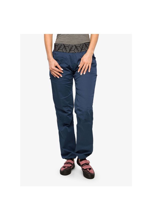 OCUN - Spodnie wspinaczkowe damskie Ocun Pantera Organic Pants. Kolor: niebieski. Długość: długie. Wzór: motyw zwierzęcy. Sport: wspinaczka