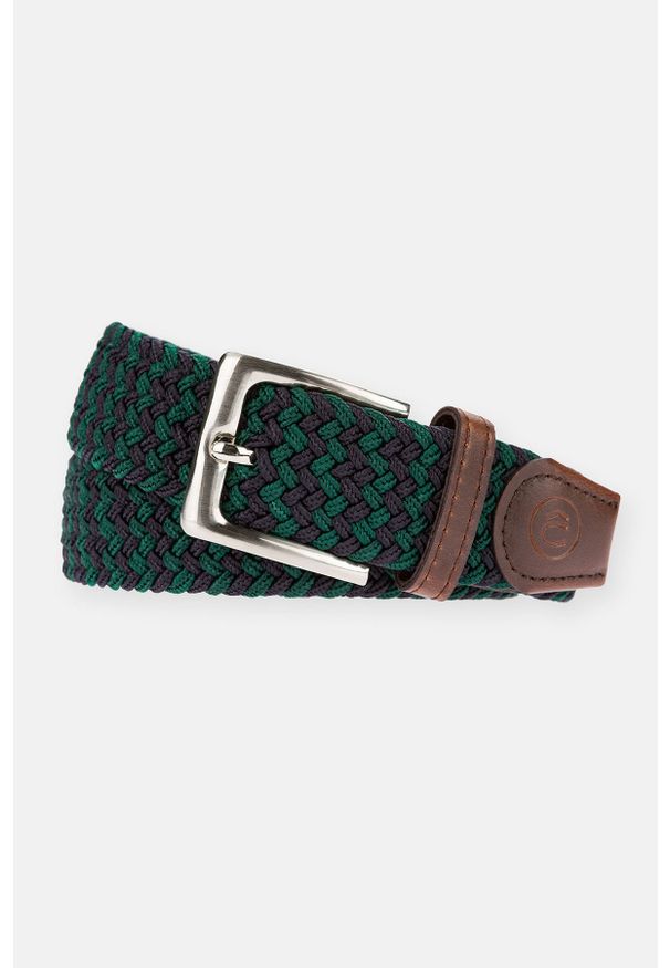 Lancerto - Pasek Pleciony Zielono-Granatowy Braid. Kolor: wielokolorowy, zielony, niebieski. Materiał: elastan, skóra, poliester, jeans. Styl: klasyczny
