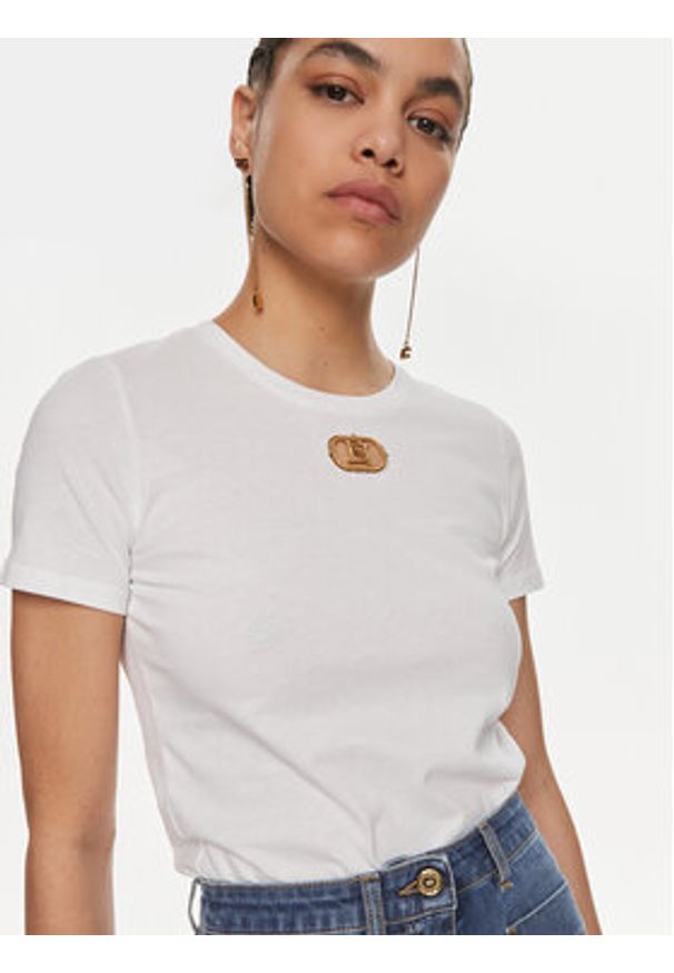 Elisabetta Franchi T-Shirt MA-52N-41E2-V180 Biały Regular Fit. Kolor: biały. Materiał: bawełna
