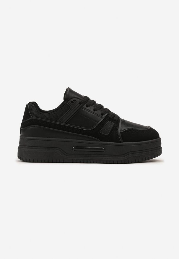 Born2be - Czarne Sneakersy na Grubej Podeszwie ze Wstawkami z Ekozamszu Arainela. Kolor: czarny