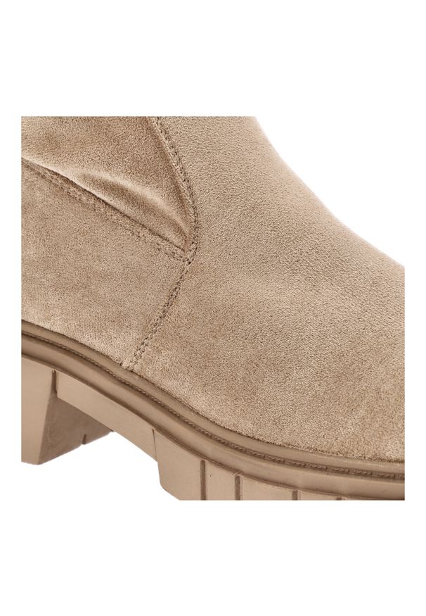 Beżowe Kozaki S.Barski Modne Obuwie Damskie. Okazja: na co dzień. Wysokość cholewki: za kolano. Kolor: beżowy. Materiał: materiał. Obcas: na obcasie. Styl: elegancki, casual. Wysokość obcasa: średni