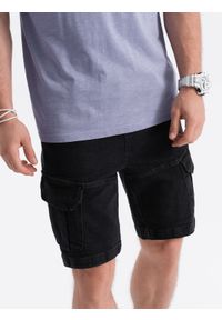 Ombre Clothing - Krótkie spodenki męskie jeansowe - grafitowe V5. Kolor: szary. Materiał: jeans. Długość: krótkie #8