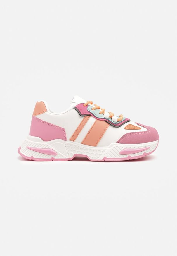 Born2be - Różowo-Białe Sneakersy Streetwearowe z Kontrastowymi Przeszyciami Ilirenas. Okazja: na co dzień. Kolor: różowy