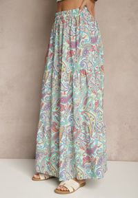 Renee - Zielona Spódnica Rozkloszowana High Waist z Motywem Paisley Nevolissa. Okazja: na co dzień. Stan: podwyższony. Kolor: zielony. Wzór: paisley. Styl: casual