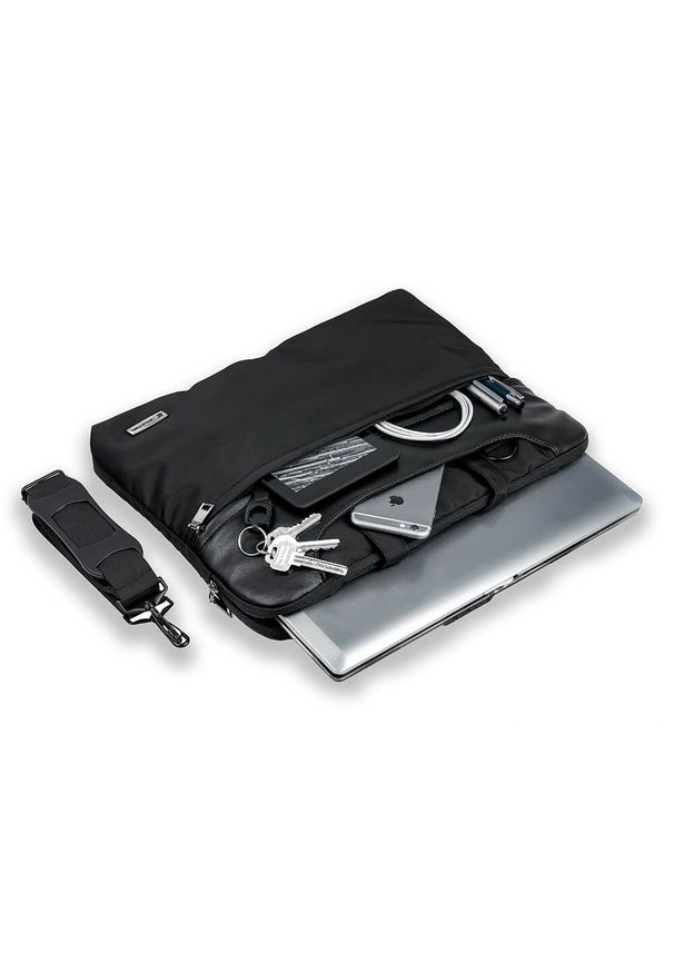 Starter - Torba na Laptopa, Czarna, Mieszcząca A4, Miejska, Listonoszka z Odpinanym Paskiem -STARTER. Kolor: czarny. Materiał: poliester