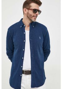Polo Ralph Lauren koszula bawełniana męska kolor granatowy regular z kołnierzykiem button-down. Typ kołnierza: button down, polo. Kolor: niebieski. Materiał: bawełna. Długość rękawa: długi rękaw. Długość: długie. Wzór: gładki