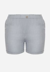 Born2be - Niebieskie Casualowe Szorty z Lnem z Gumką w Talii Filowena. Okazja: na co dzień. Kolekcja: plus size. Kolor: niebieski. Materiał: len. Styl: casual