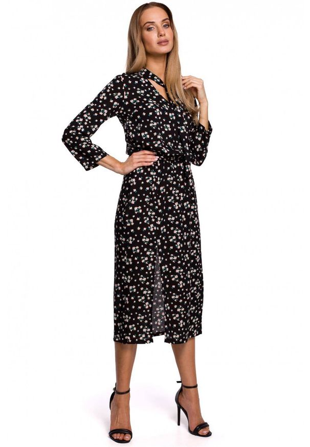 MOE - Elegancka sukienka midi w kwiaty. Materiał: tkanina. Wzór: kwiaty. Styl: elegancki. Długość: midi
