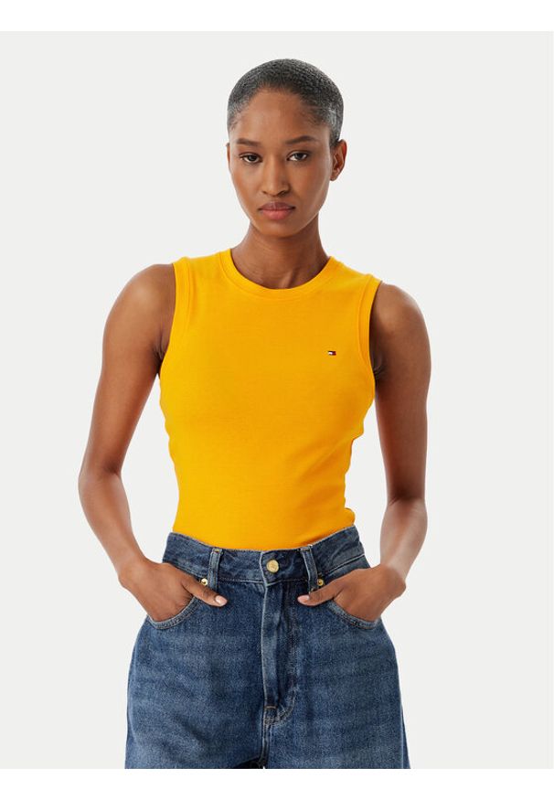 TOMMY HILFIGER - Tommy Hilfiger Top WW0WW47806 Pomarańczowy Slim Fit. Kolor: pomarańczowy. Materiał: bawełna