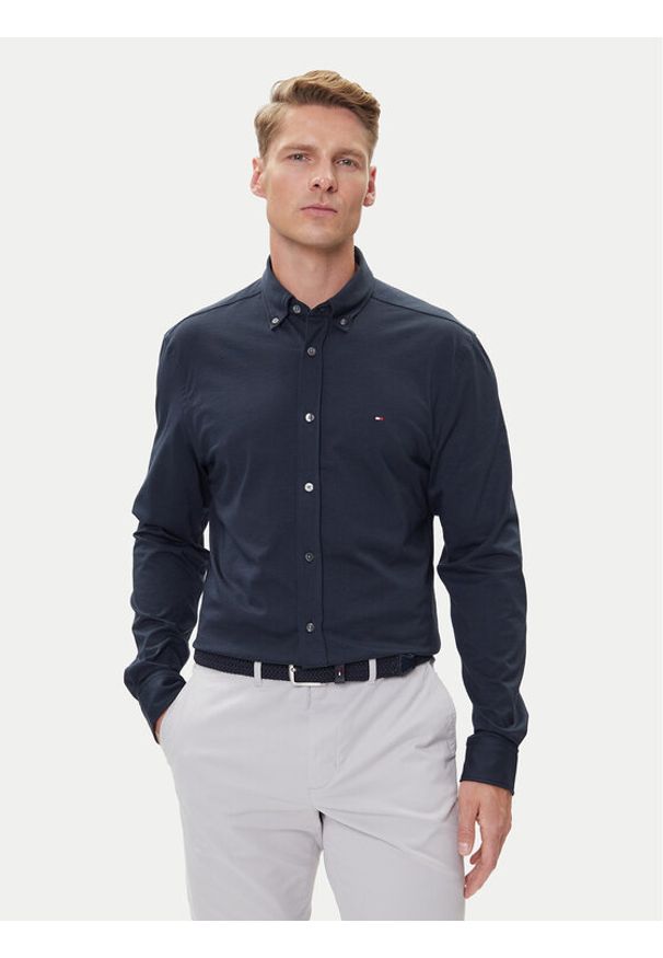 TOMMY HILFIGER - Tommy Hilfiger Koszula Performance MW0MW39418 Granatowy Slim Fit. Kolor: niebieski. Materiał: syntetyk