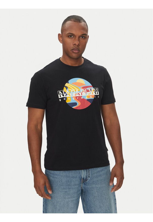 Napapijri T-Shirt S-Valdor NP0A4IE6 Czarny Regular Fit. Kolor: czarny. Materiał: bawełna