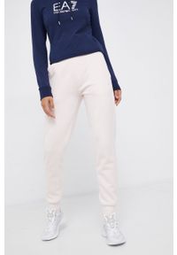 Emporio Armani Underwear Spodnie damskie kolor różowy gładkie. Stan: podwyższony. Kolor: różowy. Materiał: dzianina. Wzór: gładki