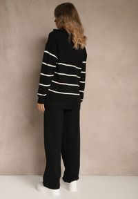 Renee - Czarny Komplet z Dzianiny z Wełną Spodnie i Pasiasty Sweter z Suwakiem Tiarrea. Kolor: czarny. Materiał: dzianina, wełna #2