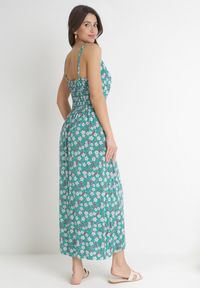 Born2be - Zielona Sukienka Maxi na Regulowanych Ramiączkach z Cienkimi Gumkami w Pasie Abgale. Okazja: na co dzień. Kolor: zielony. Długość rękawa: na ramiączkach. Wzór: kwiaty. Typ sukienki: proste. Styl: casual. Długość: maxi #5