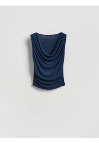 Reserved - Drapowana bluzka z modalem - granatowy. Kolor: niebieski. Materiał: dzianina #1