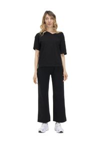 LEONE 1947 APPAREL - Damski T-shirt z dekoltem w kształcie litery V w kolorach ziemi. Typ kołnierza: dekolt w kształcie V. Kolor: czarny. Materiał: tkanina. Sport: fitness
