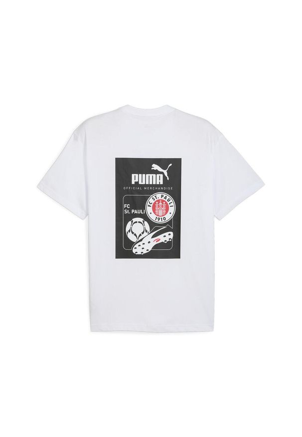 Puma - Męska koszulka z grafiką retro FC St. Pauli PUMA White Red Black. Kolor: czerwony, biały, wielokolorowy, czarny. Wzór: aplikacja, nadruk. Sport: piłka nożna