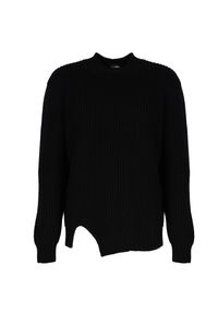 Les Hommes Sweter | LHK108 647U | Round Neck Asymetric Sweater | Mężczyzna | Czarny. Okazja: na co dzień. Kolor: czarny. Materiał: wełna. Styl: casual